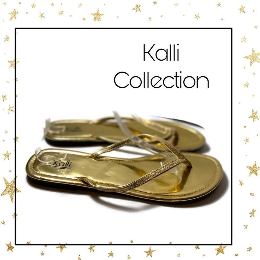 Kalli Collection Gold Glitter Thong Sandals 11